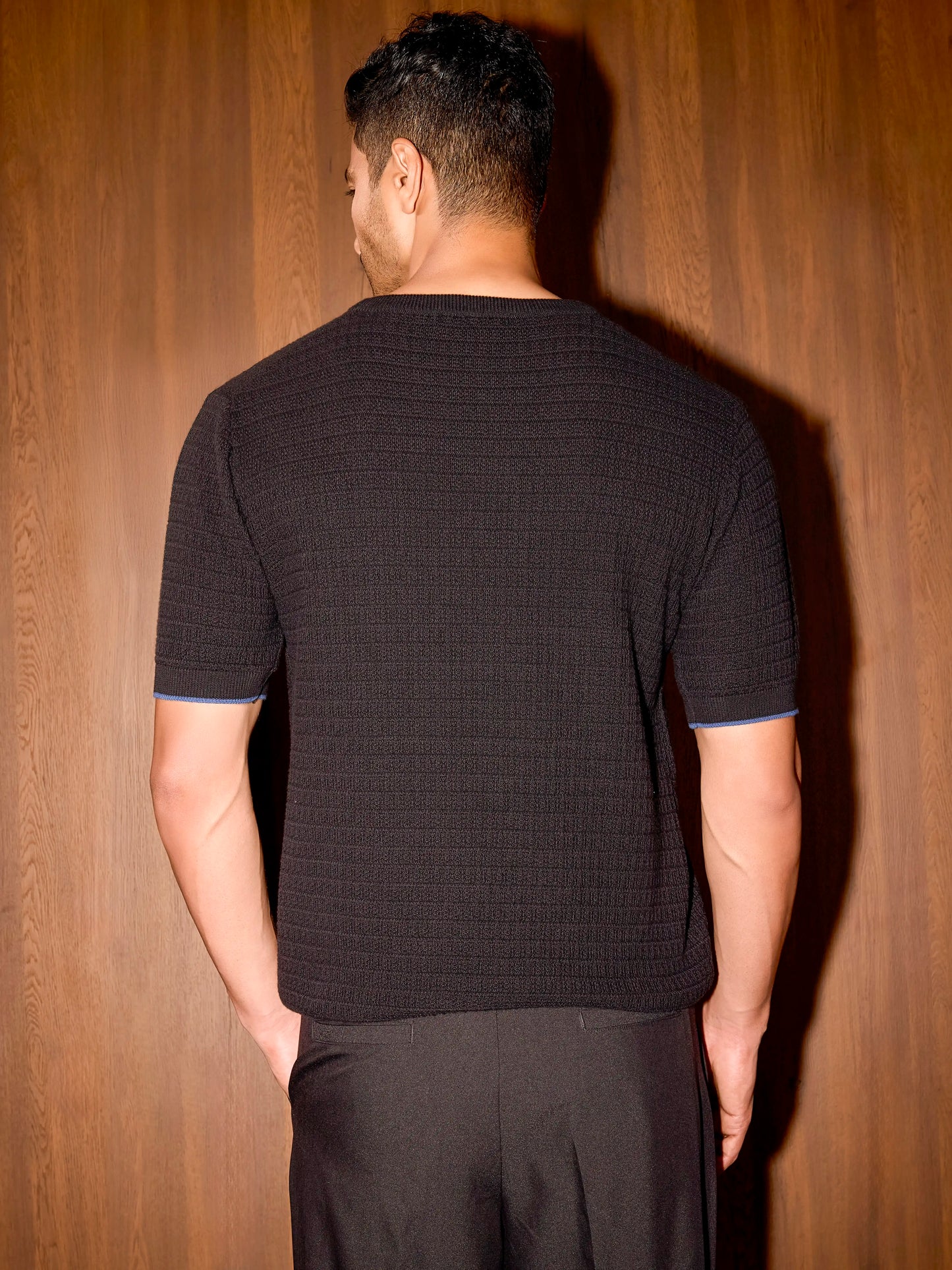Textured Oversized Knit Tee - Black
