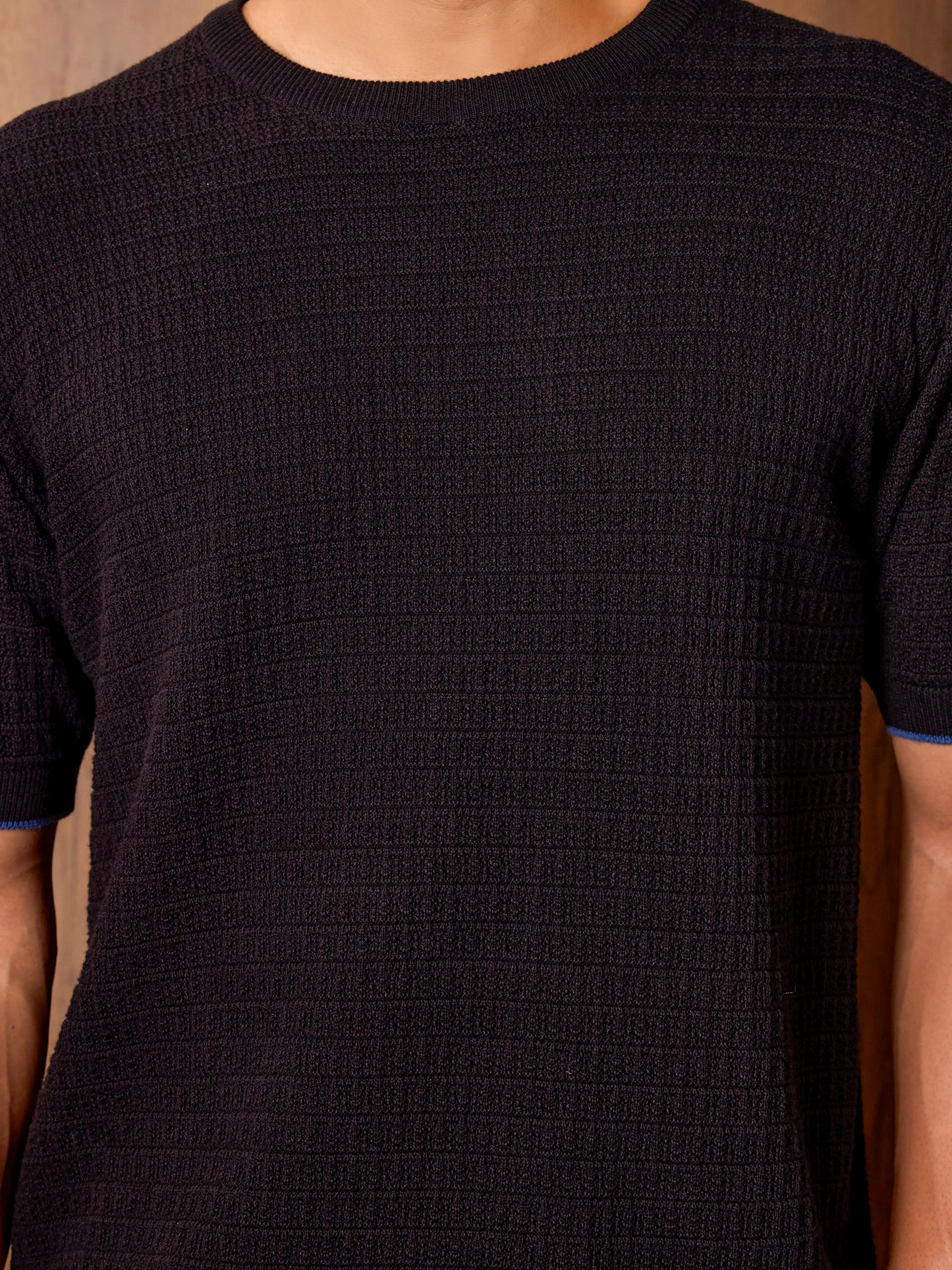 Textured Oversized Knit Tee - Black