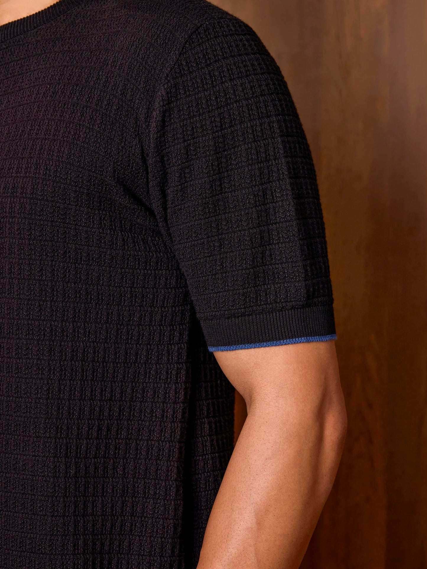 Textured Oversized Knit Tee - Black