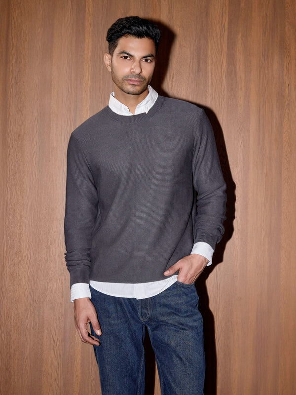 Textured Knit Pullover - Slate Grey