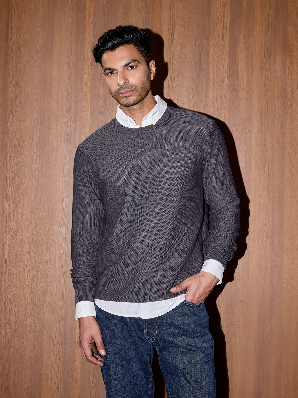Textured Knit Pullover - Slate Grey