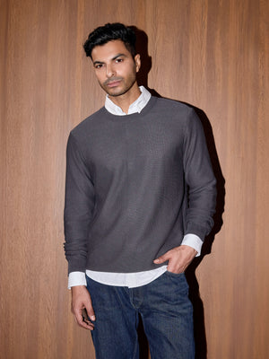 Textured Knit Pullover - Slate Grey