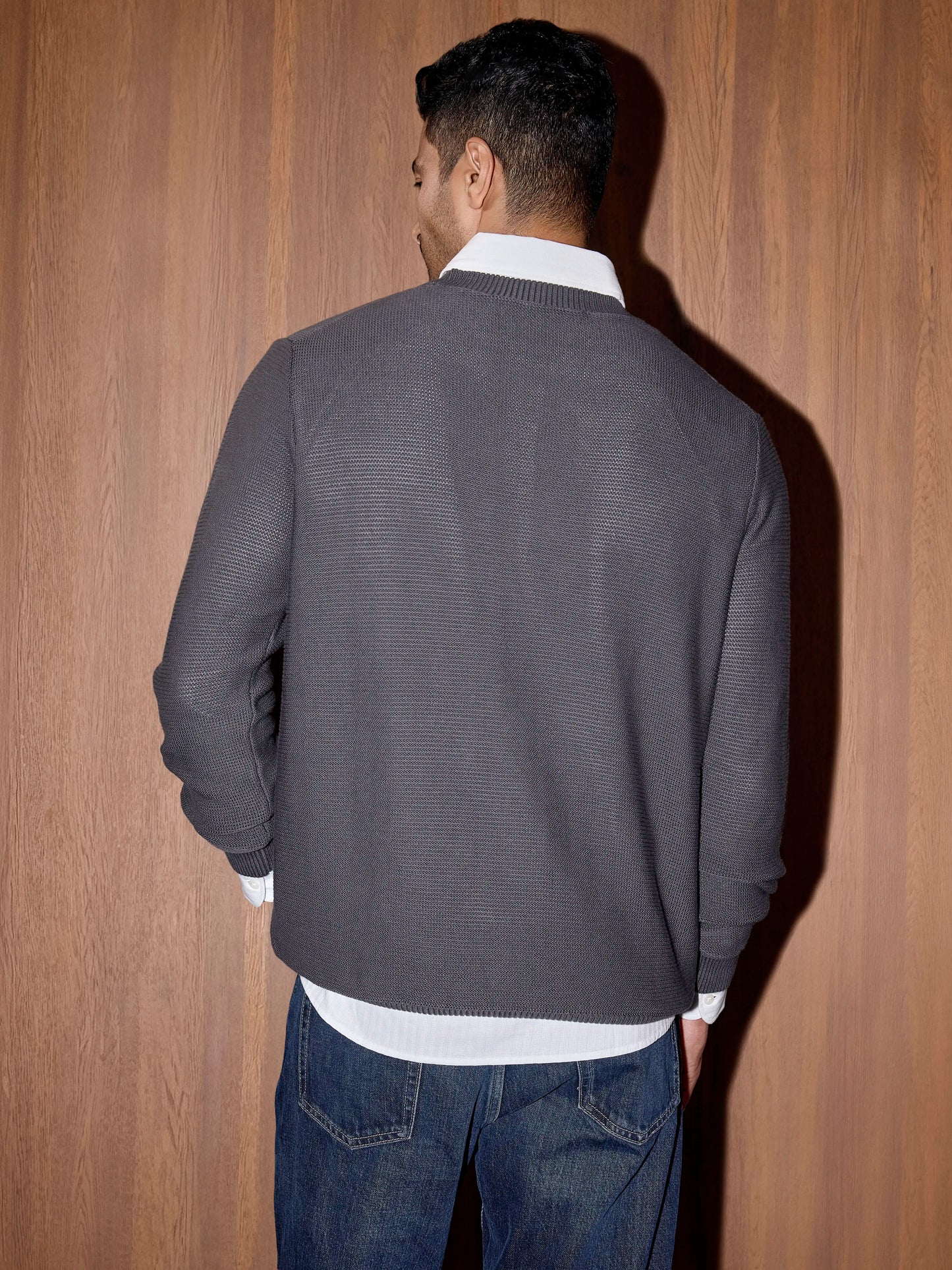 Textured Knit Pullover - Slate Grey