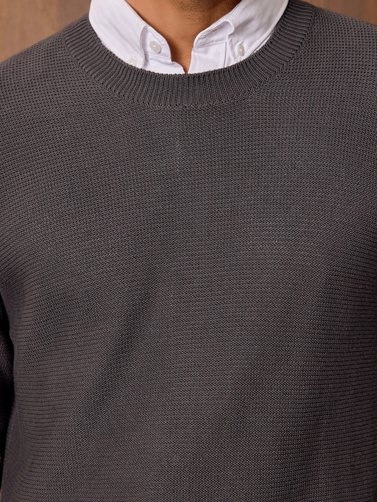 Textured Knit Pullover - Slate Grey