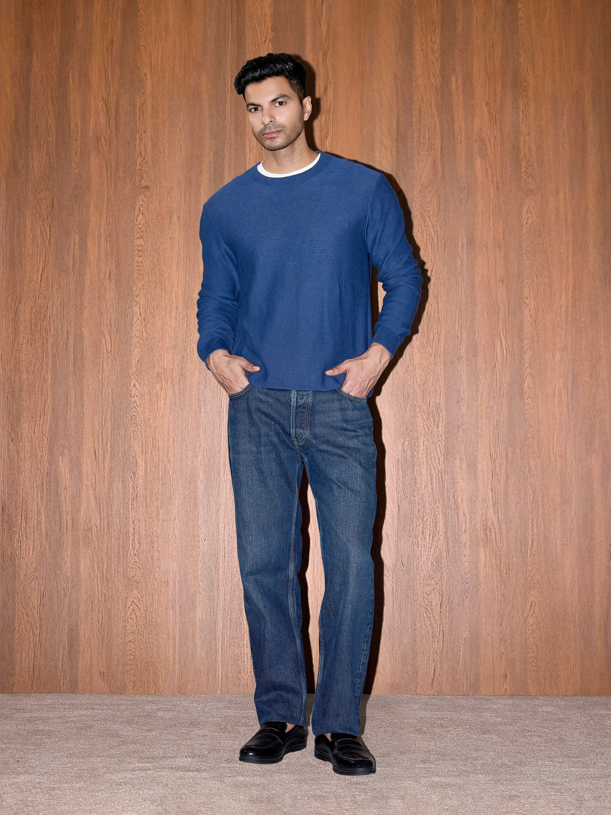 Textured Knit Pullover - Cobalt Blue