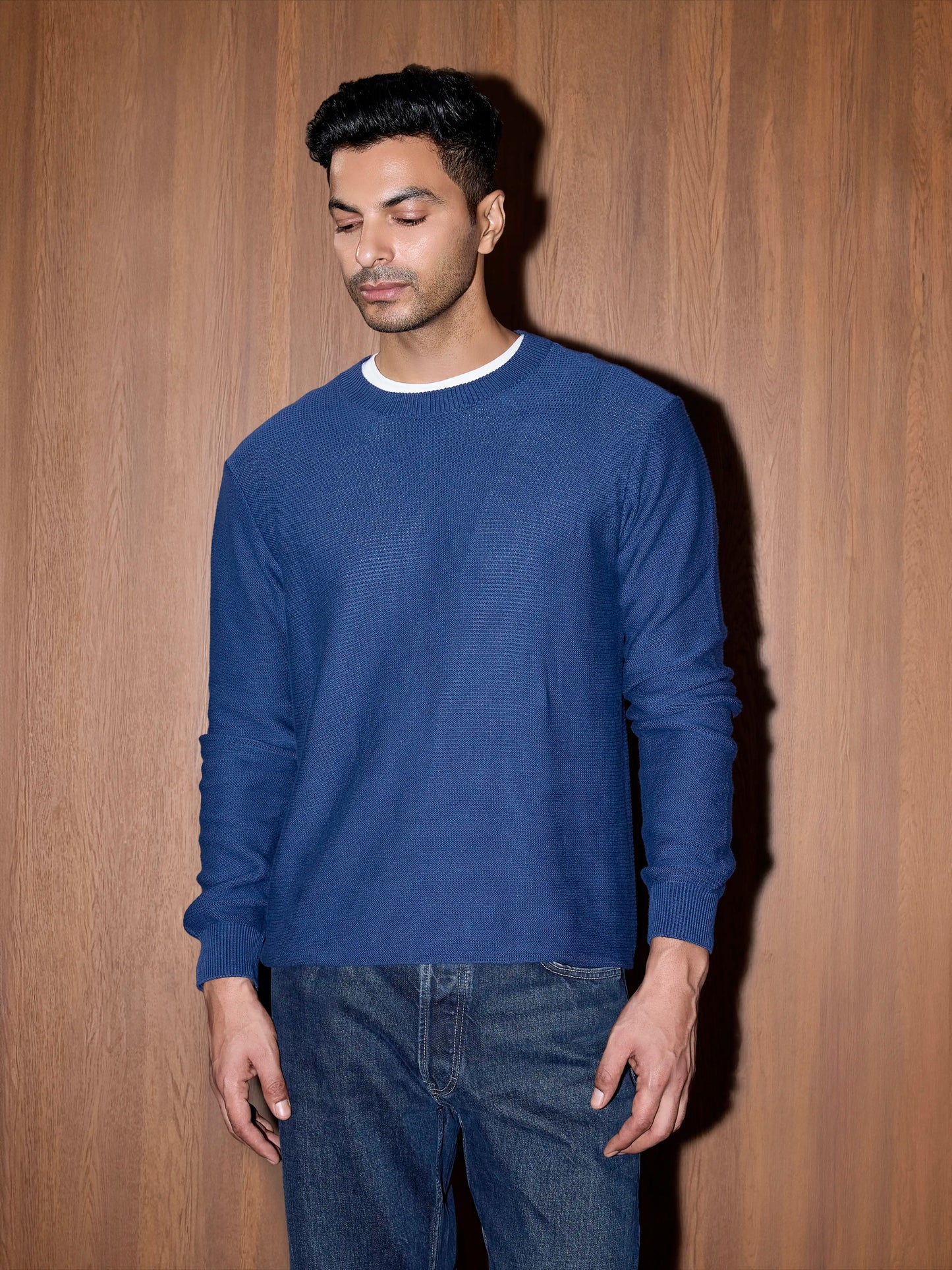 Textured Knit Pullover - Cobalt Blue