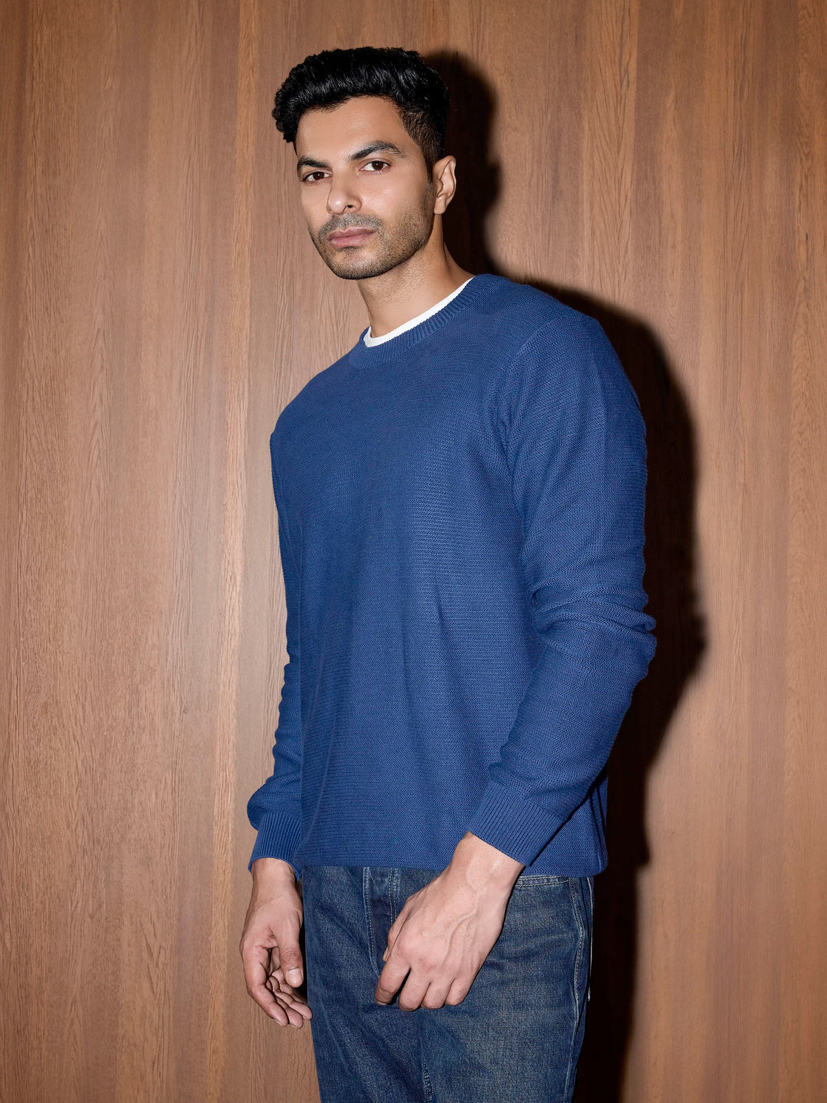Textured Knit Pullover - Cobalt Blue