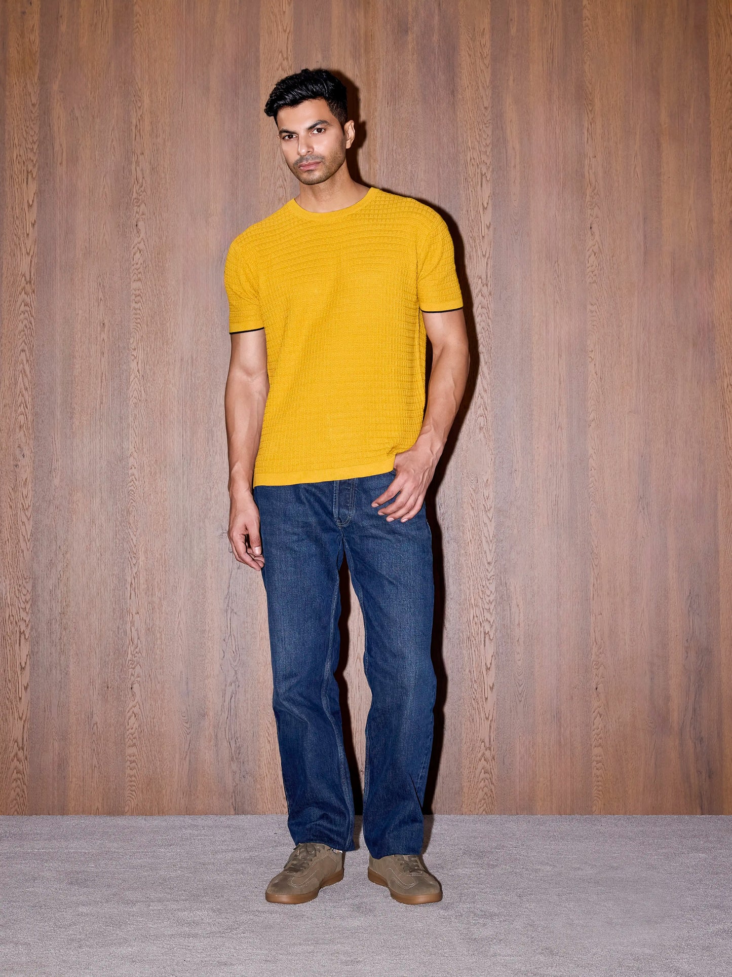 Textured Oversized Knit Tee - Spicy Mustard