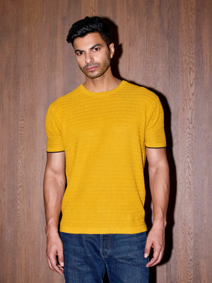 Textured Oversized Knit Tee - Spicy Mustard