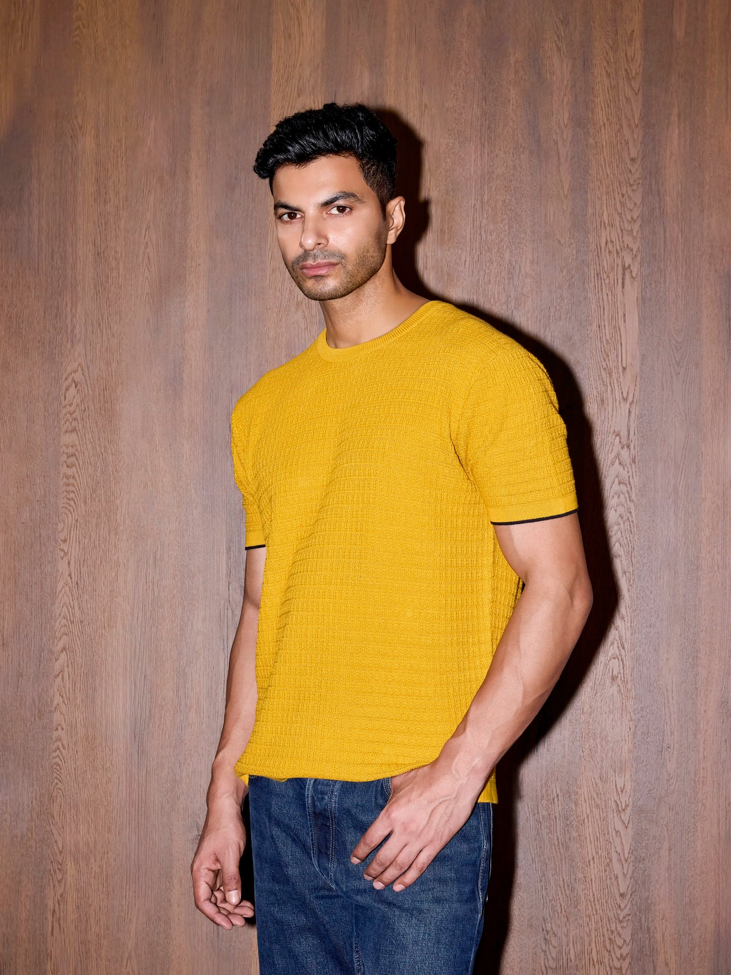 Textured Oversized Knit Tee - Spicy Mustard