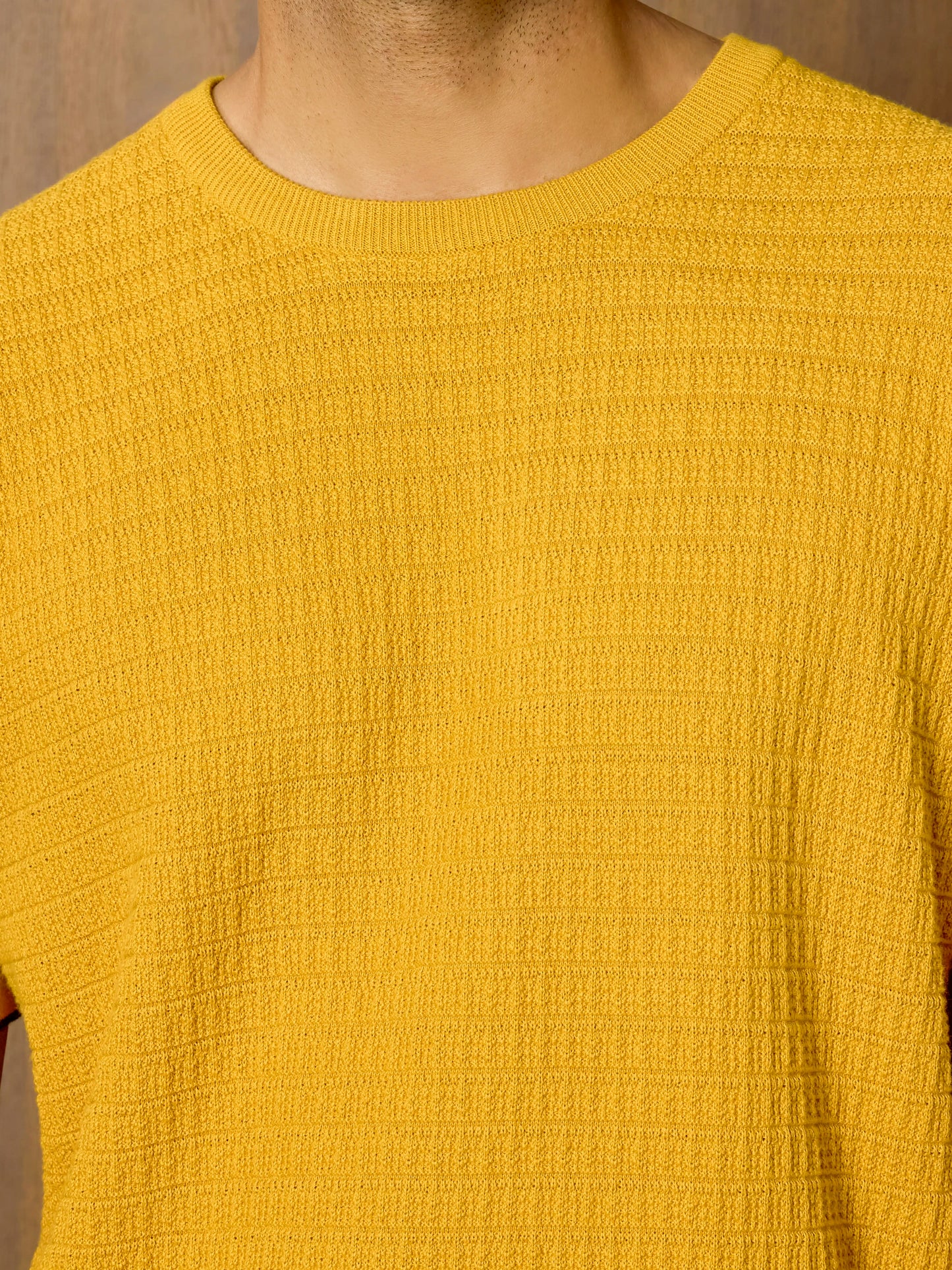 Textured Oversized Knit Tee - Spicy Mustard
