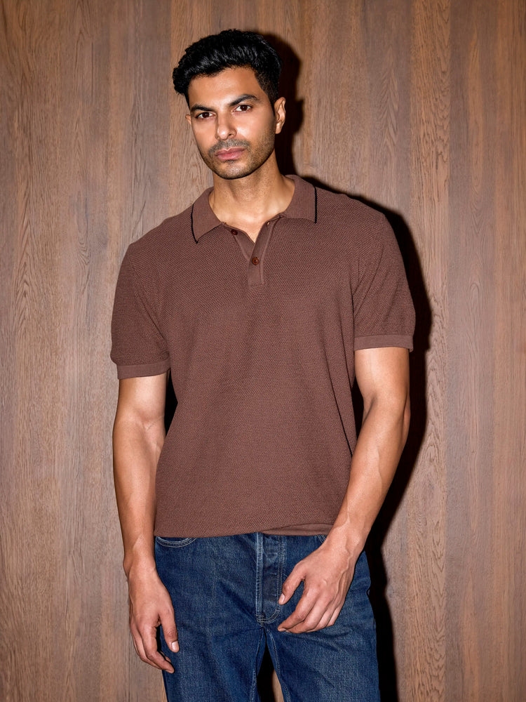 3D Knit Cotton Polo Regular Fit - Deep Mocha