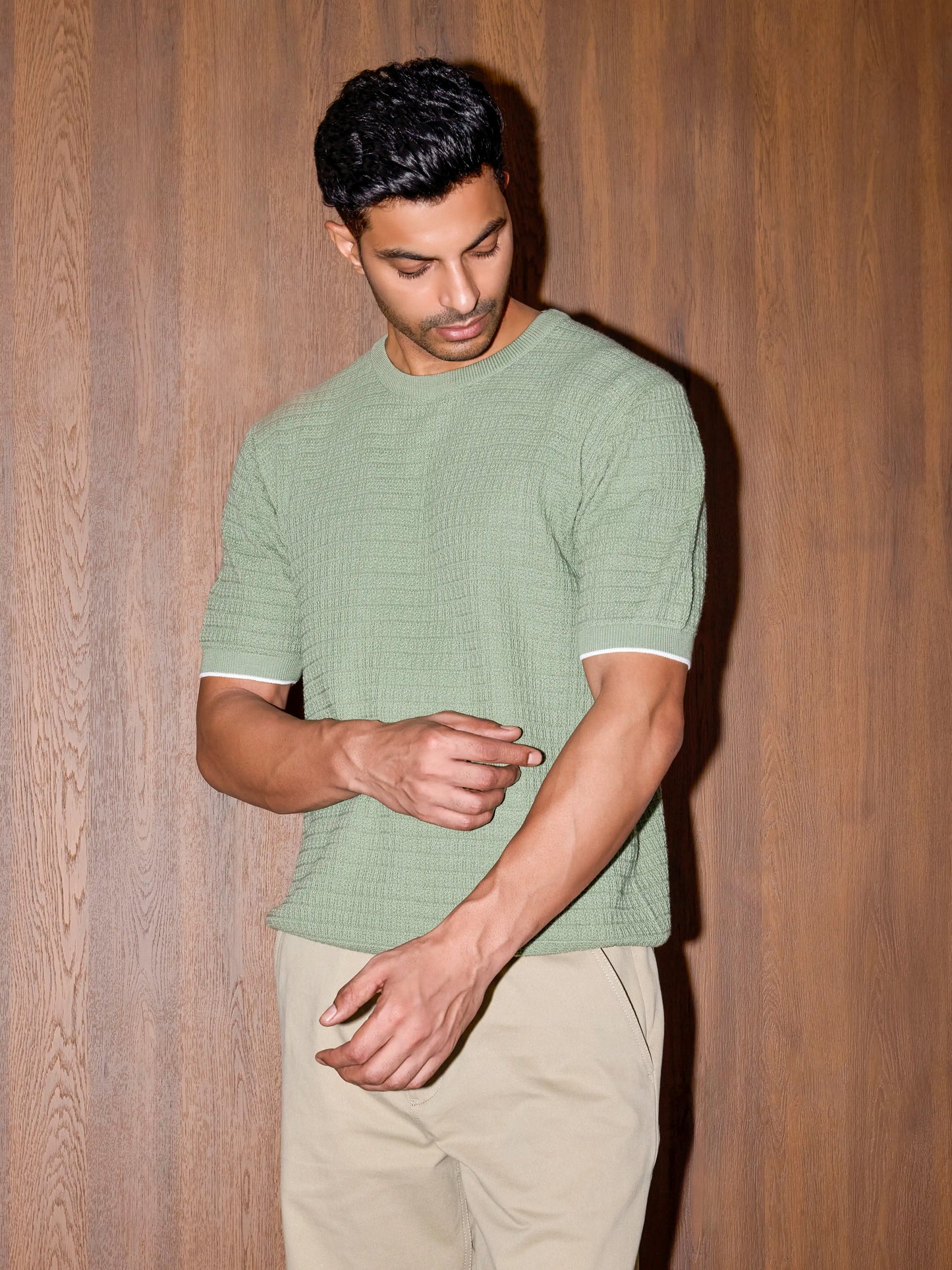 Textured Oversized Knit Tee - Pista Green