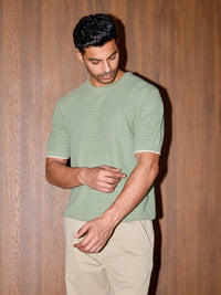 Textured Knit Oversized Tee - Pista Green
