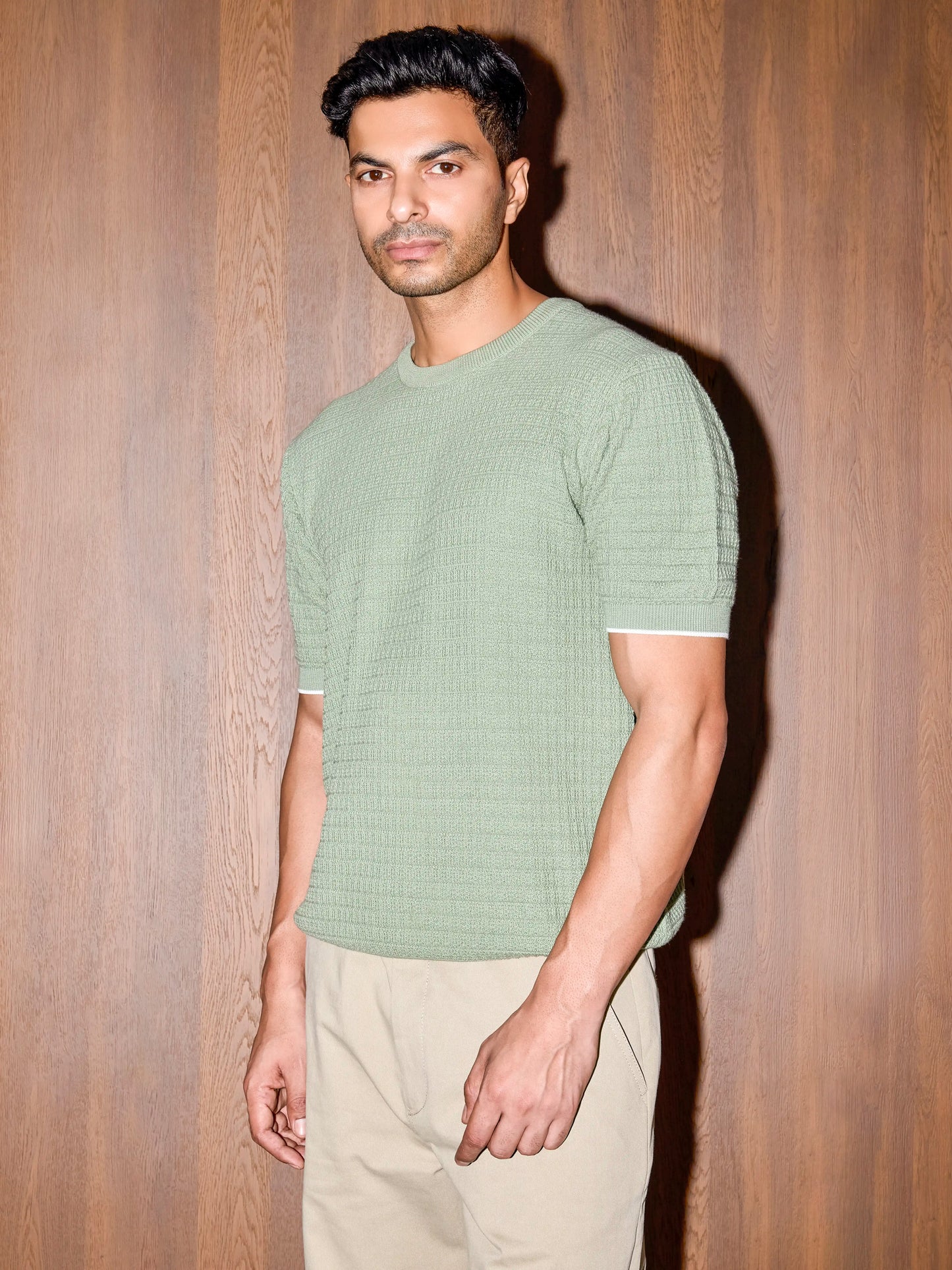 Textured Oversized Knit Tee - Pista Green