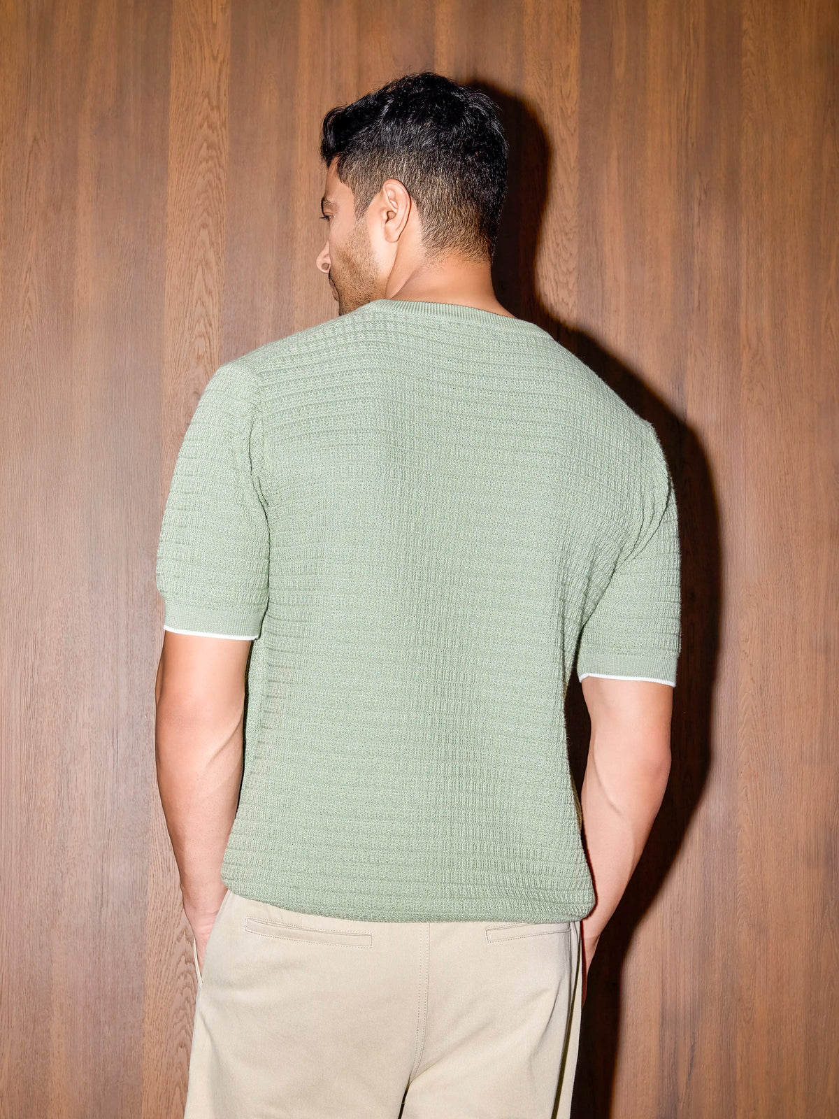 Textured Knit Oversized Tee - Pista Green