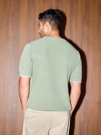 Textured Knit Oversized Tee - Pista Green