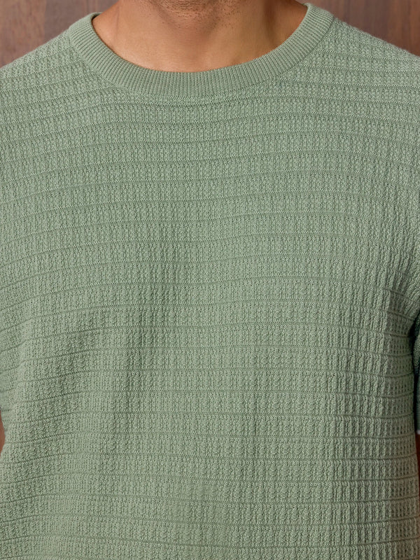 Textured Knit Oversized Tee - Pista Green