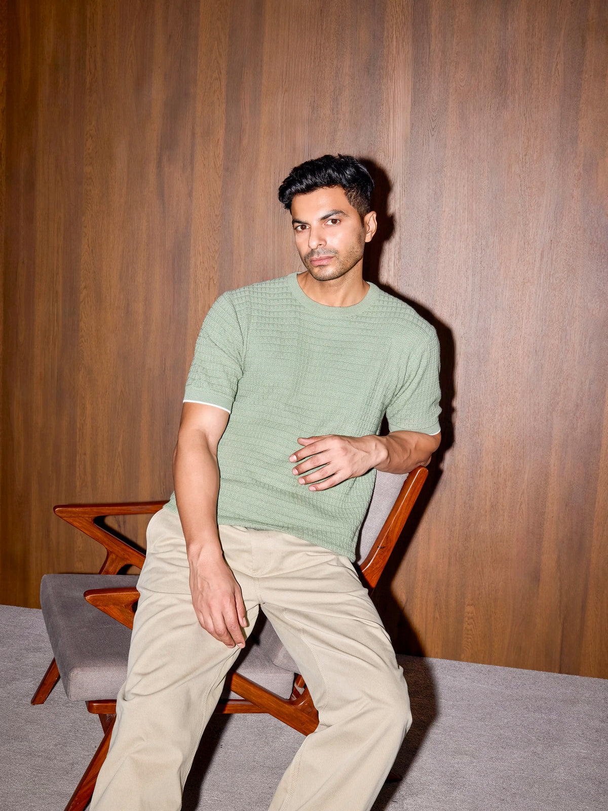 Textured Knit Oversized Tee - Pista Green