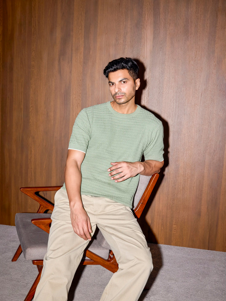 Textured Knit Oversized Tee - Pista Green
