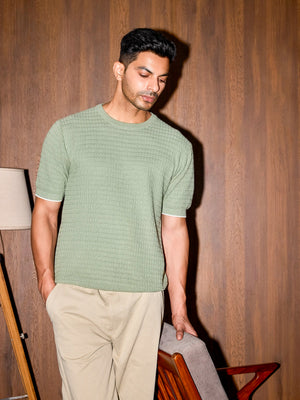 Textured Oversized Knit Tee - Pista Green