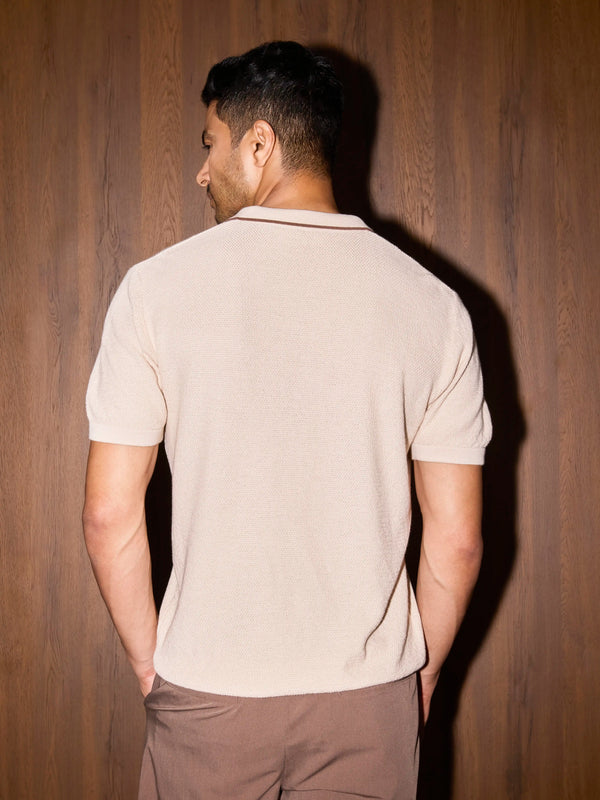 3D Knit Cotton Polo Regular Fit - Cream