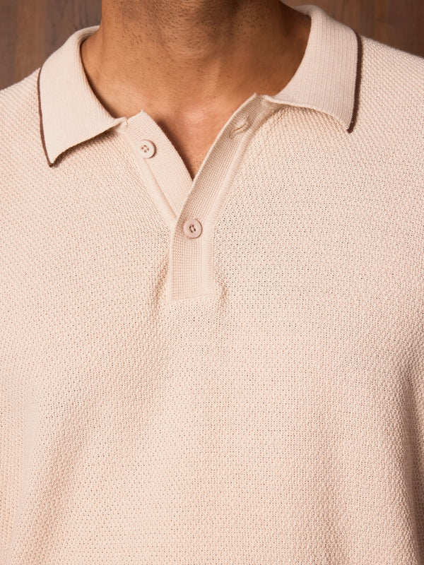 3D Knit Cotton Polo Regular Fit - Cream