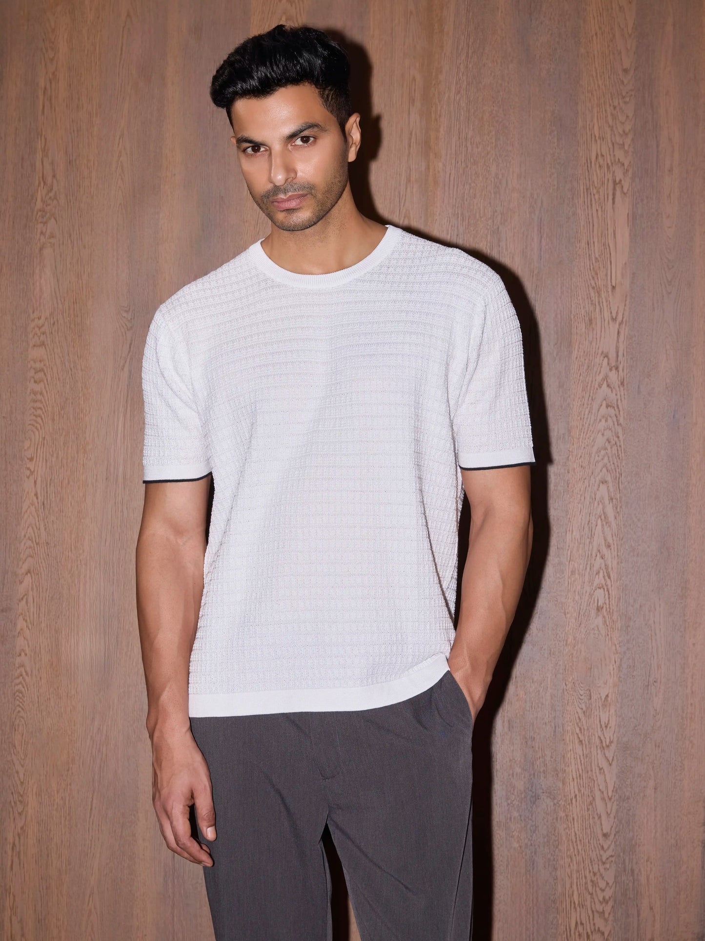 Textured Oversized Knit Tee - White