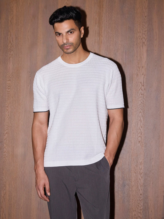 Textured Oversized Knit Tee - White