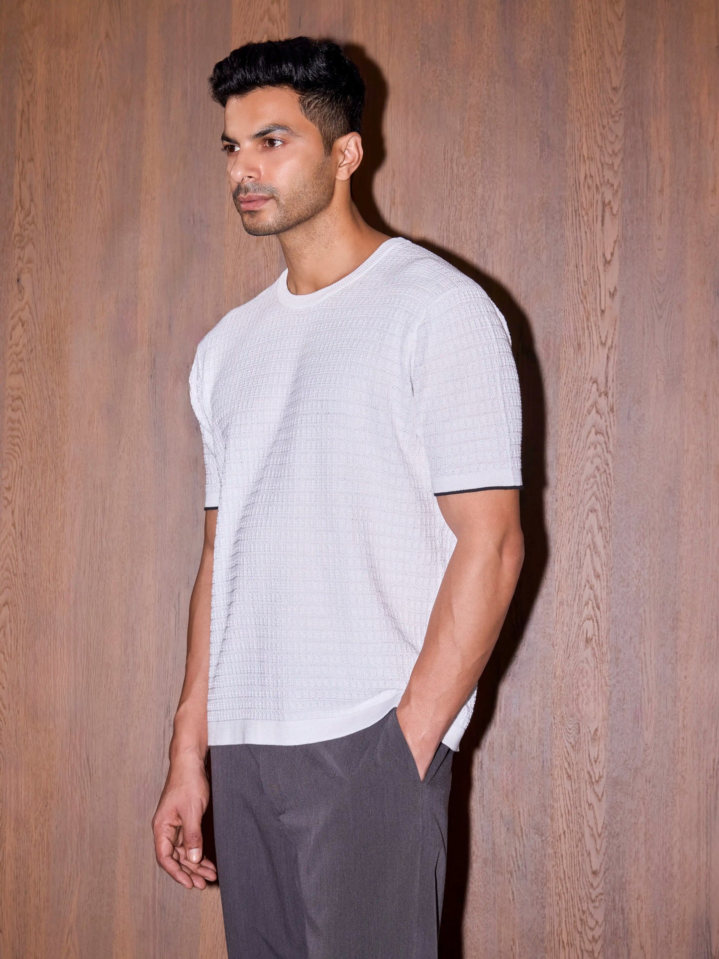 Textured Oversized Knit Tee - White
