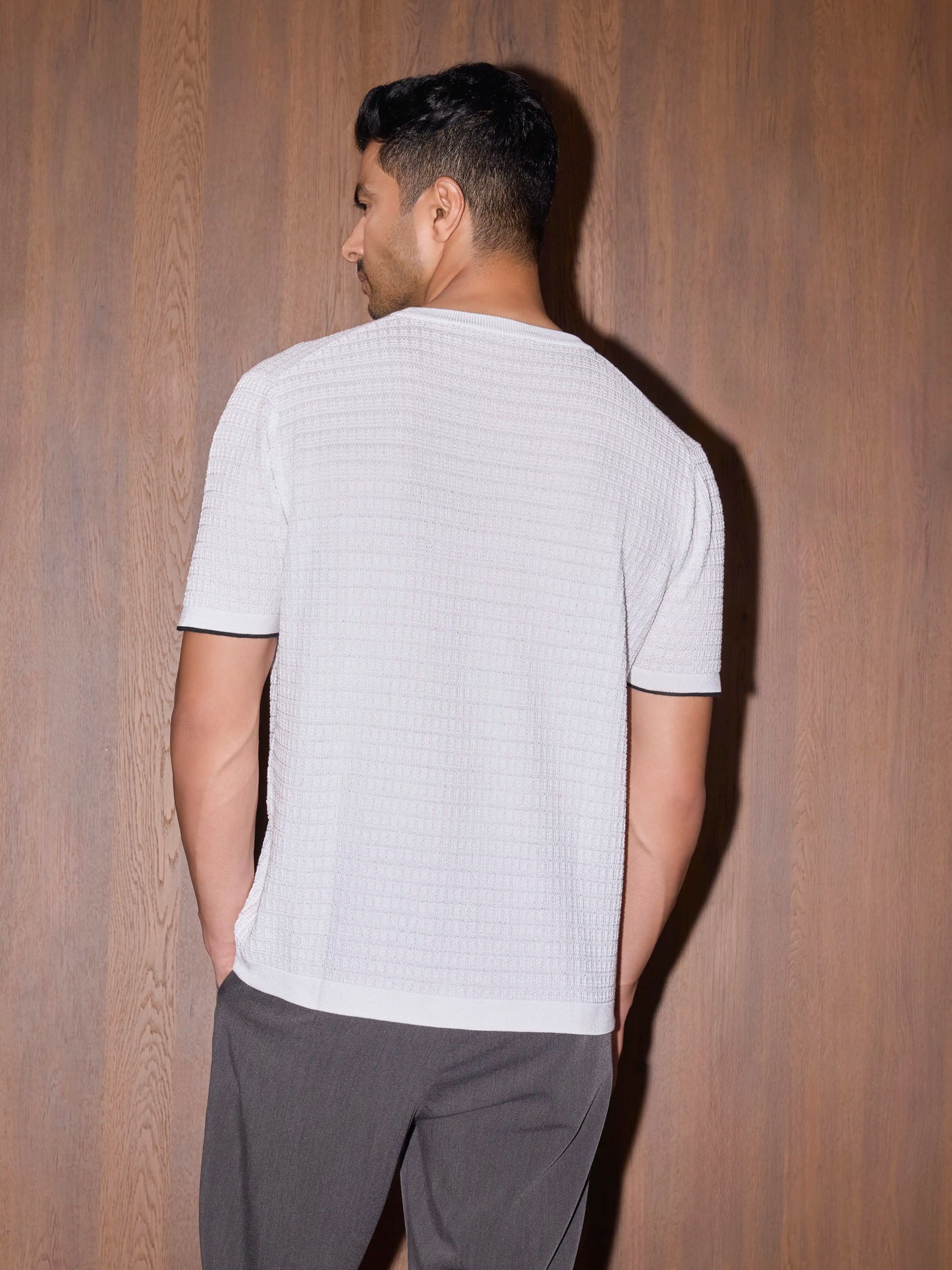 Textured Oversized Knit Tee - White