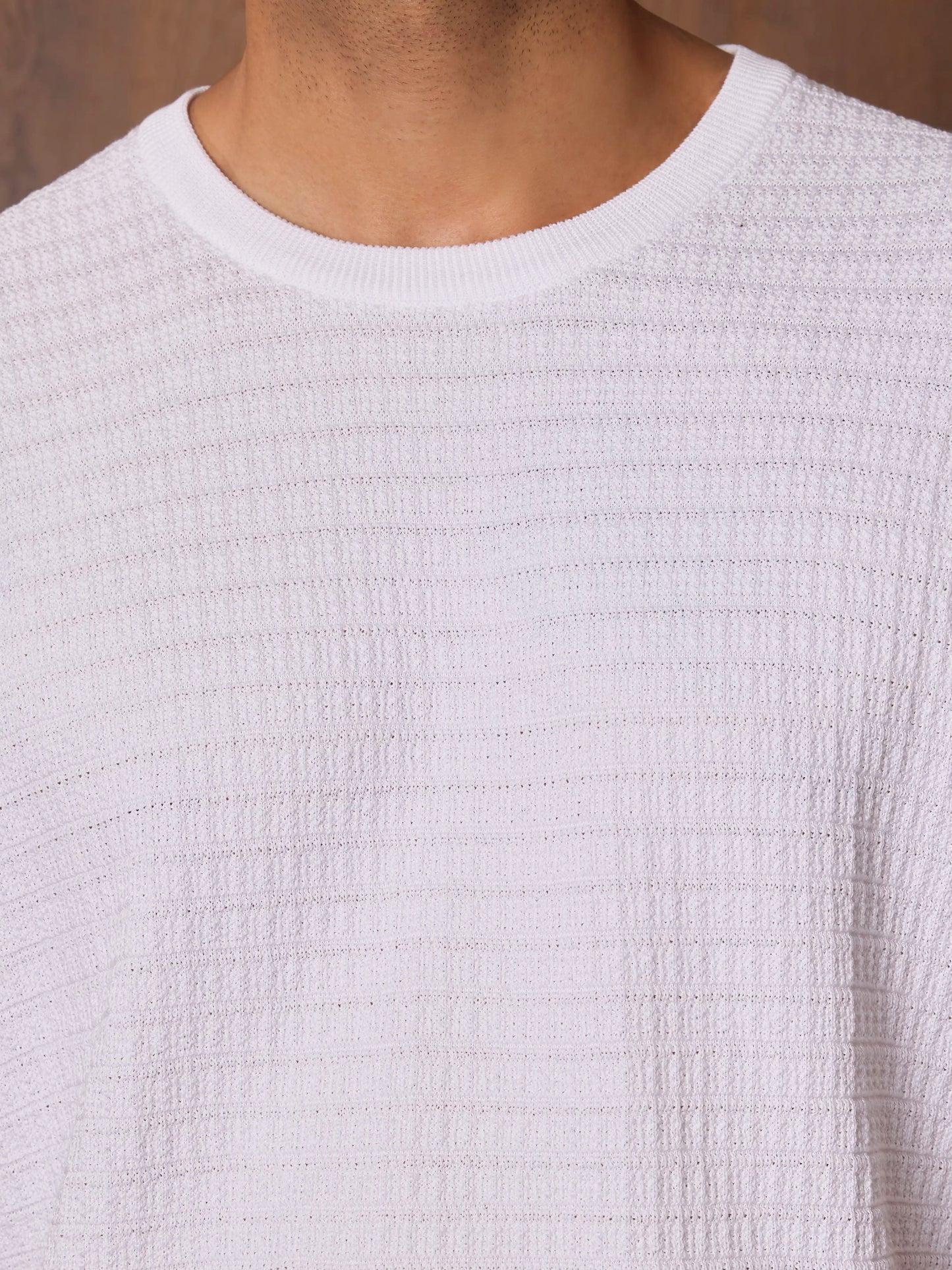 Textured Oversized Knit Tee - White
