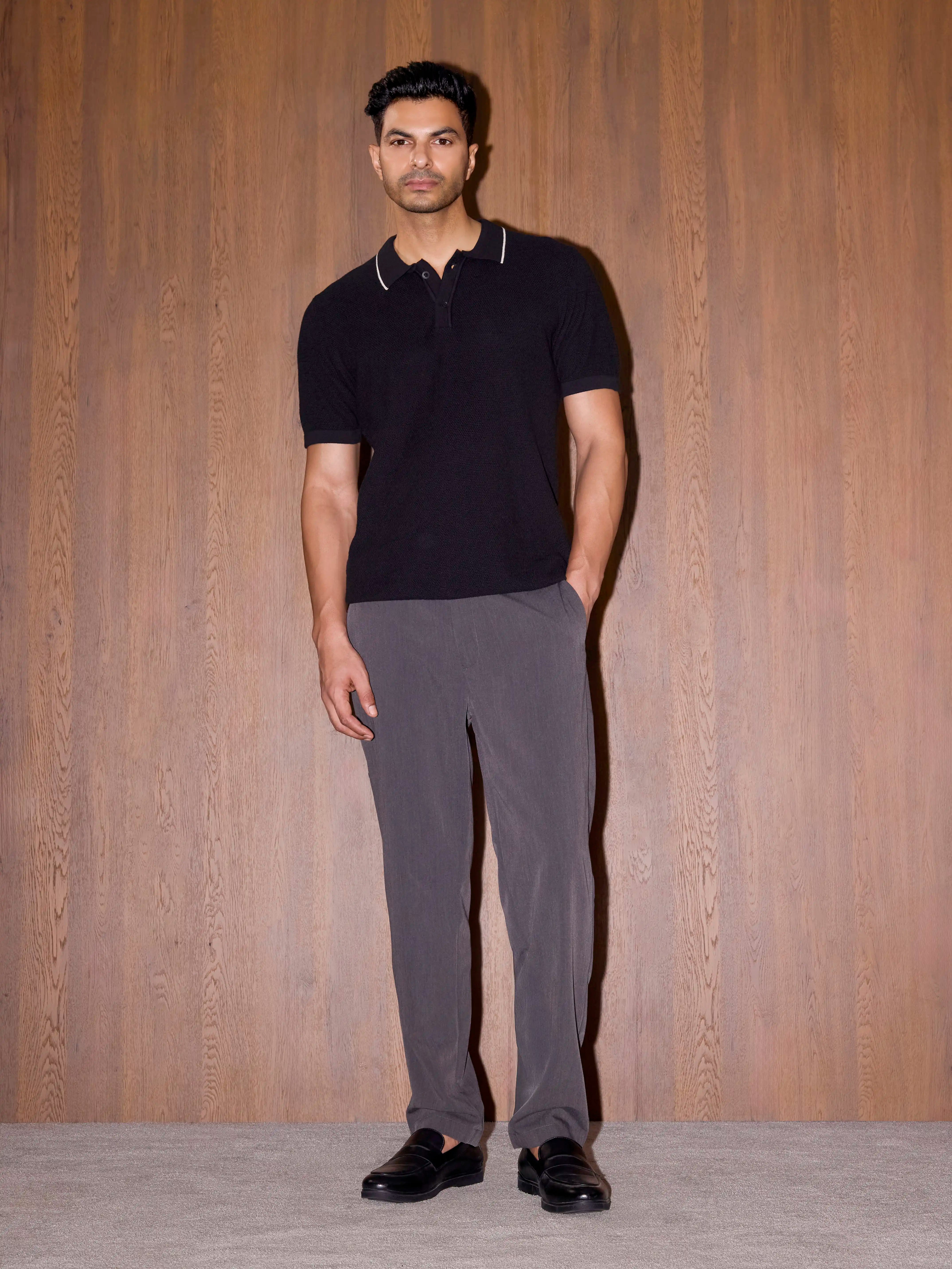 courtside cotton polo regular fit - black