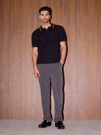 3D Knit Cotton Polo Regular Fit - Black