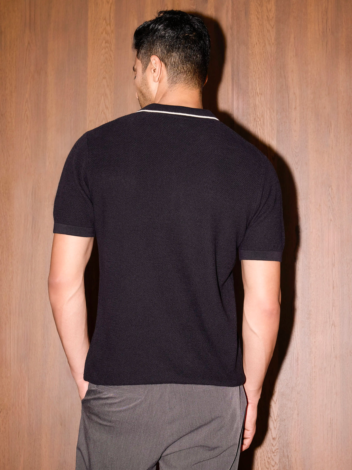 3D Knit Cotton Polo Regular Fit - Black