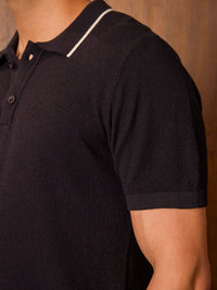 3D Knit Cotton Polo Regular Fit - Black