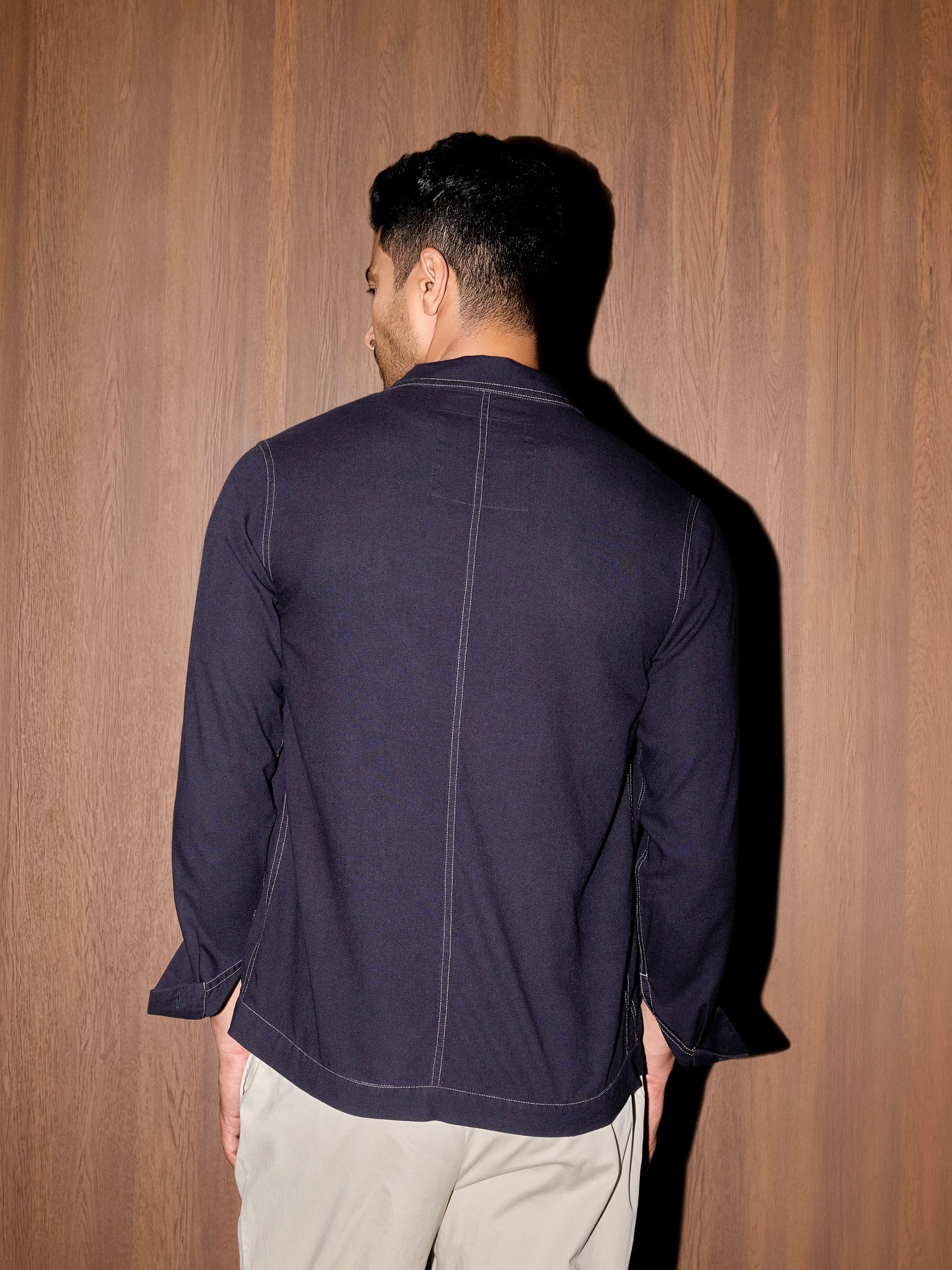 Linen Contrast Stitch Shacket