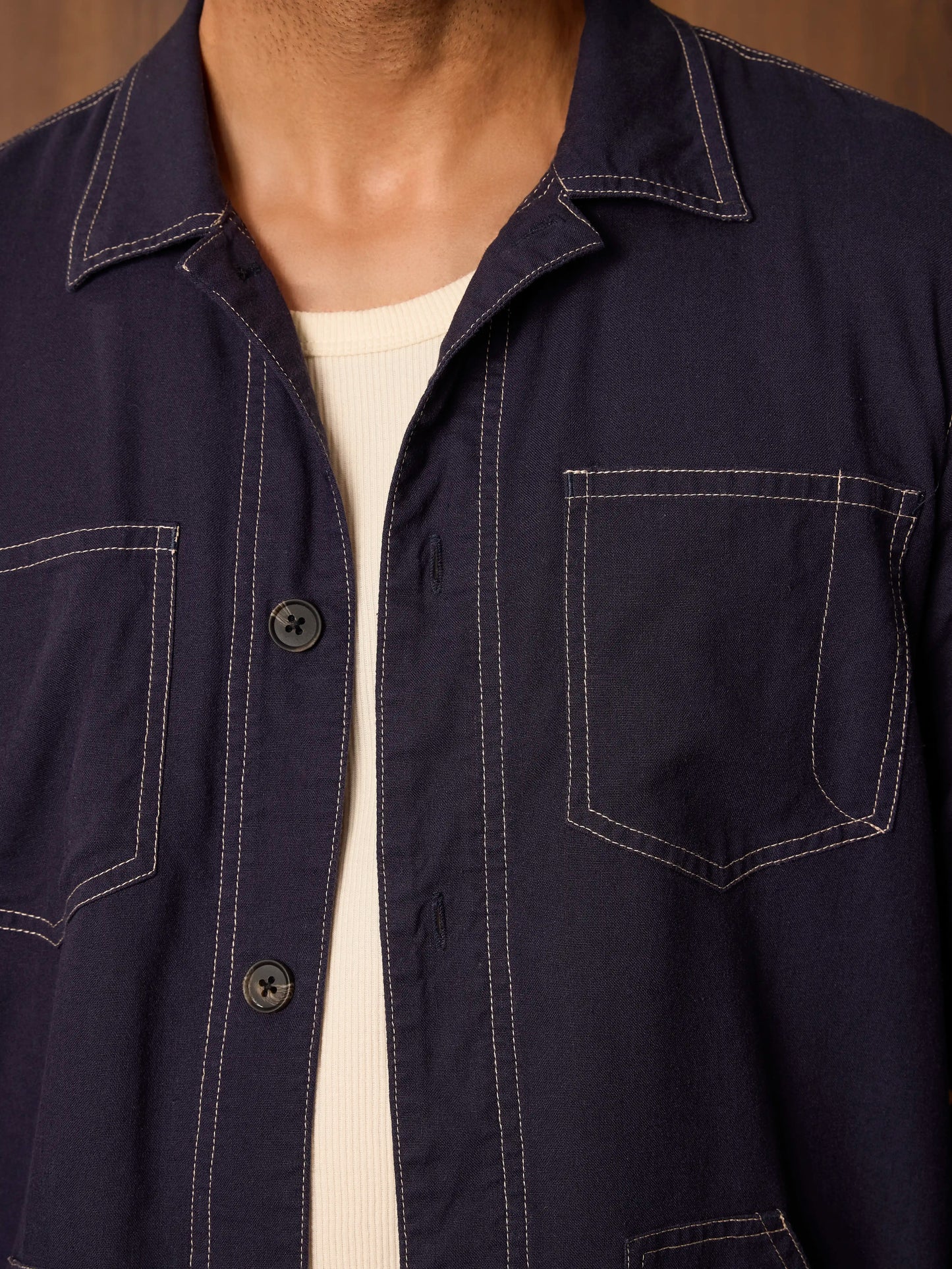 Linen Contrast Stitch Shacket