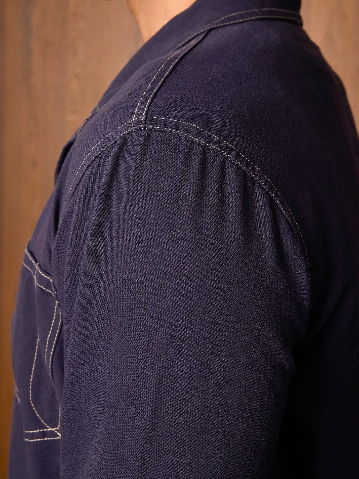 Linen Contrast Stitch Shacket