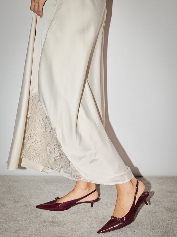 Champagne satin slip dress - side angle