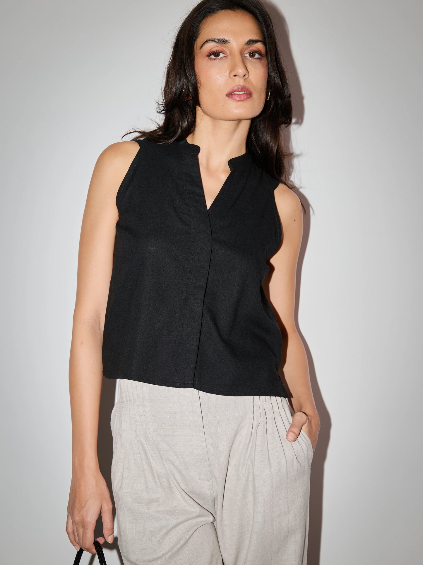 Sora Linen Top - Black