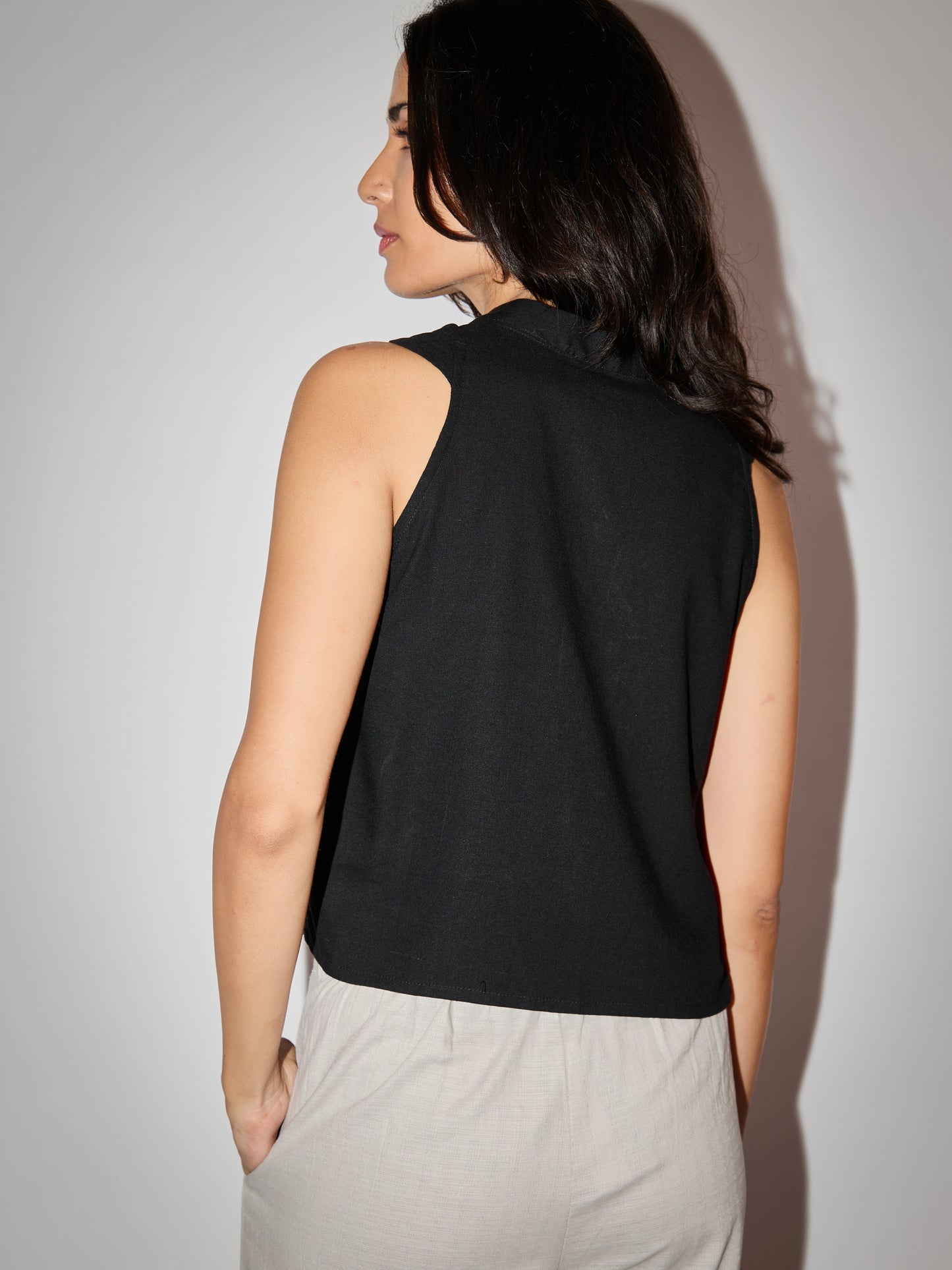 Sora Linen Top - Black