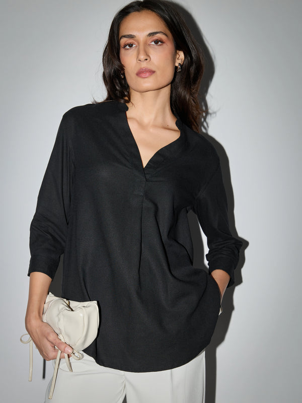 Kayla Linen Blouse - Black