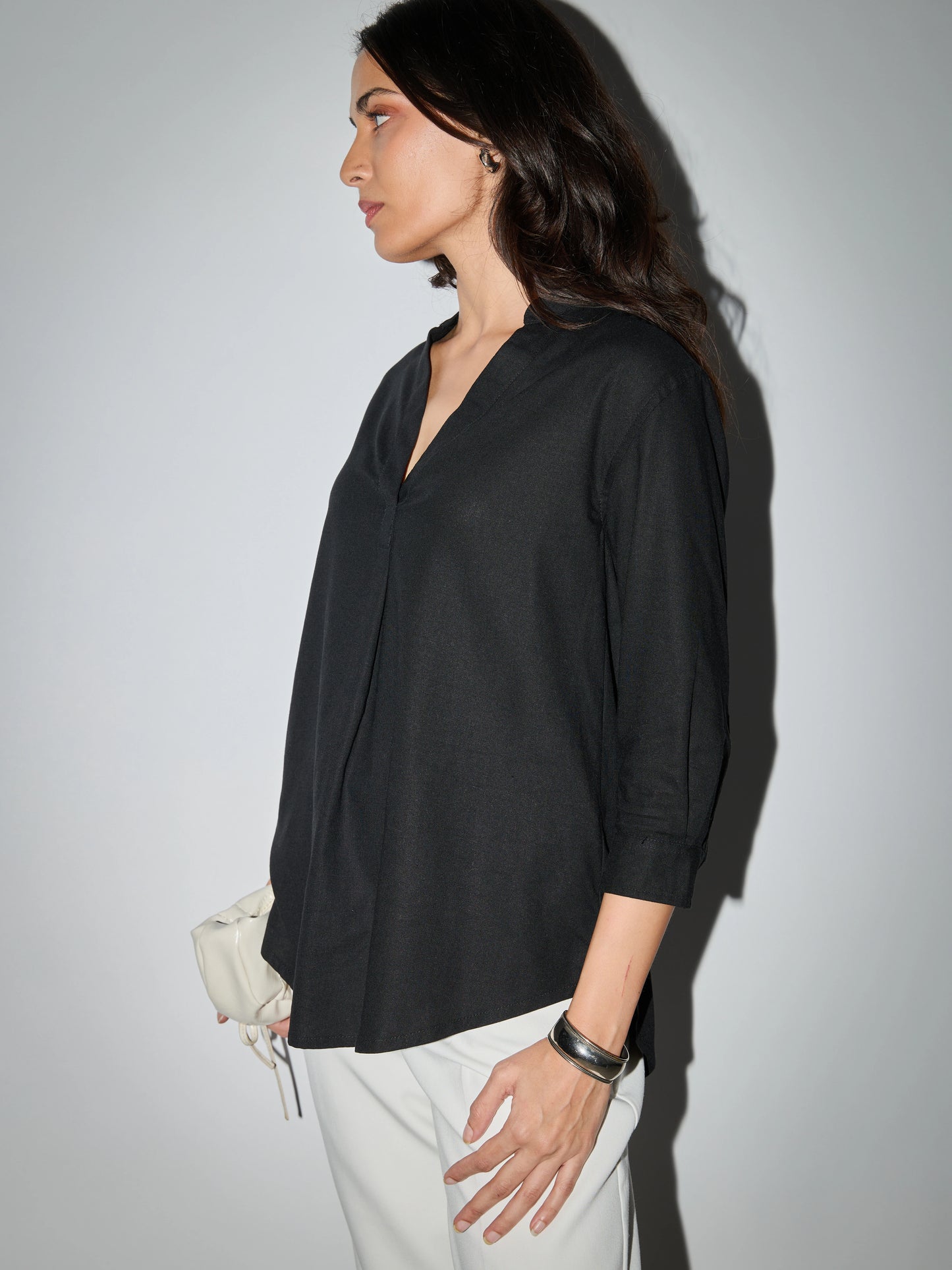 Kayla Linen Blouse - Black