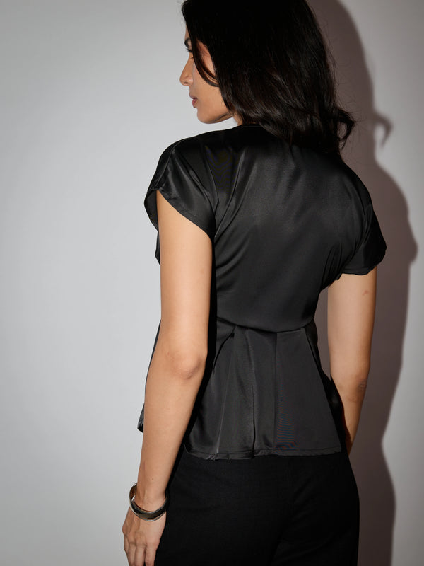 Satin Pleated Top - Black