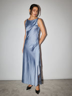 Soirée LustraSatin™ Slip Dress - Sapphire