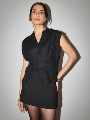 Florence Linen Top - Black