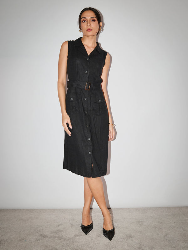 AirLinen ™ Trench Coat Dress - Black