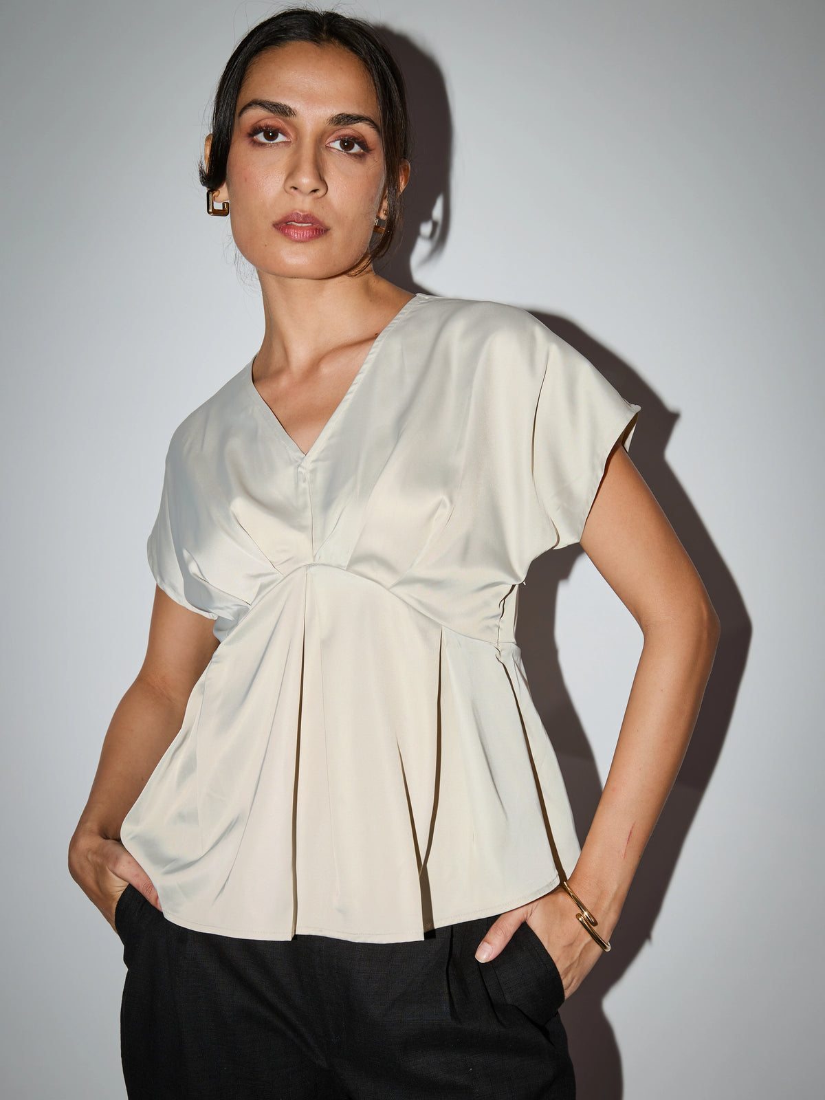 Satin Pleated Top - Champagne