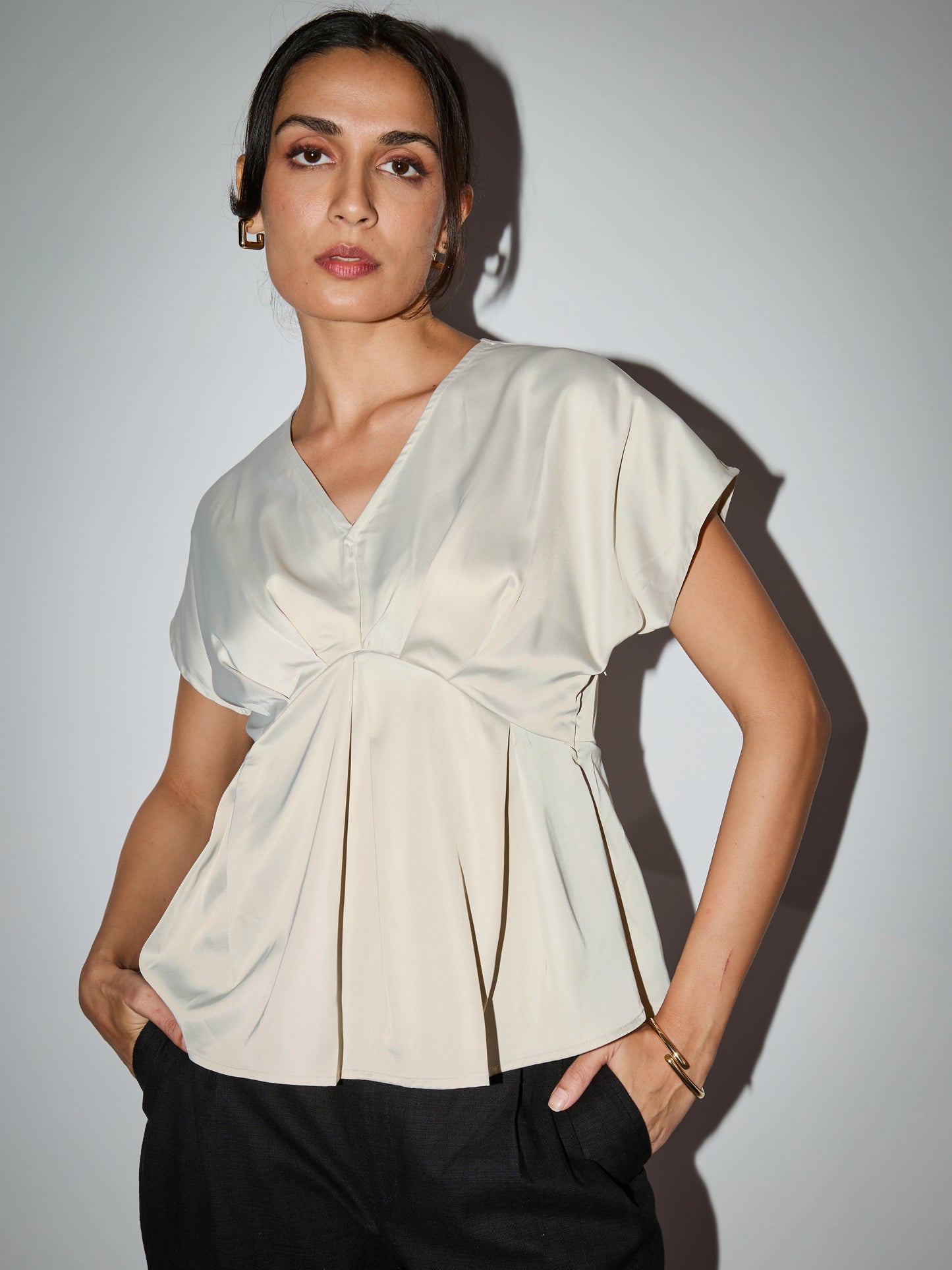 Sunrise Pleated Satin Top - Champagne